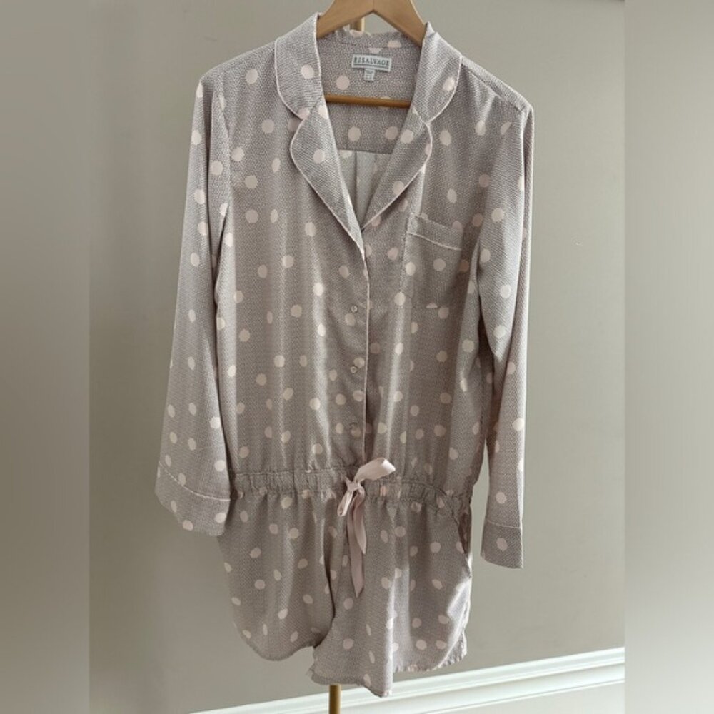 PJ Salvage Digity Dots Pajama Romper Pink Grey XL Loungewear